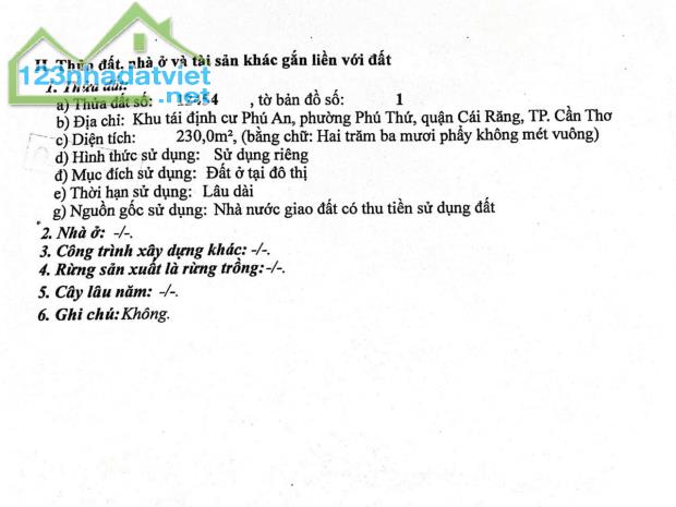 BÁN NHANH NỀN BIỆT THỰ GIÁ TỐT ĐƯỜNG B9 KDC PHÚ AN - PHÚ THỨ - CÁI RĂNG - CẦN THƠ (5,4 TỶ) - 1