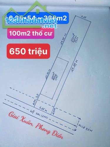 650tr - Nền Đẹp 336m2 Có 100 Thổ Cư, Cách Chợ Phong Điền 2,5km ~ 1,9tr/m2