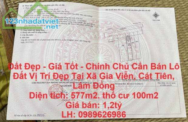 Đất Đẹp - Giá Tốt - Chính Chủ Cần Bán Lô Đất Vị Trí Đẹp Tại Xã Gia Viễn, Cát Tiên, Lâm