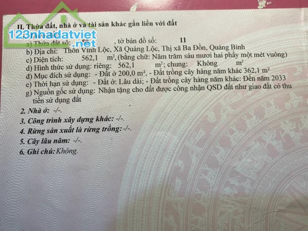 “ CHÍNH CHỦ BÁN ĐẤT TẶNG NHÀ CẤP 4 TẠI THỊ XÃ BA ĐỒN, QUẢNG BÌNH - 1