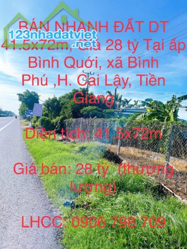 BÁN NHANH ĐẤT DT 41.5x72m, Giá 28 tỷ Tại xã Bình Phú ,huyện Cai Lậy , Tiền Giang - 3