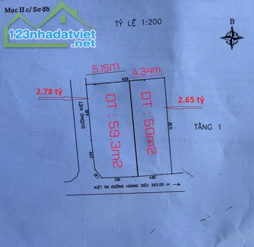 ♪ Bán đất 2 Mặt Kiệt 4.5m 226 Hoàng Diệu, 59m2, giá 2.78 tỷ - 2