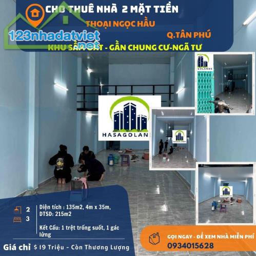 HIẾM- Cho thuê nhà mặt tiền Thoại Ngọc Hầu 135m2, 19Triệu - gần CHUNG CƯ