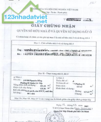 Căn Hộ Dịch Vụ,Sát Phạm Văn ĐỒng,Nguyên Hồng, 128m2, 4 tầng ,Thu 120tr/tg, 15.9 tỷ - 2