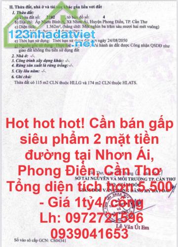 Hot hot hot! Cần bán gấp siêu phẩm 2 mặt tiền đường tại Nhơn Ái, Phong Điền, Cần Thơ