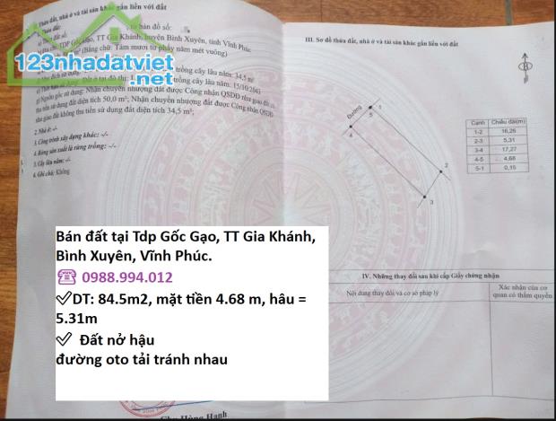 Bán đất tại Tdp Gốc Gạo, TT Gia Khánh, Bình Xuyên, Vĩnh Phúc. ☎️ 0988.994.012 - 1