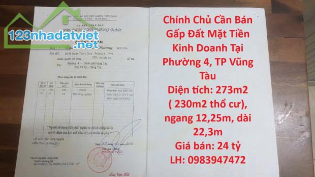 Chính Chủ Cần Bán Gấp Đất Mặt Tiền Kinh Doanh Tại Phường 4, TP Vũng Tàu - 4