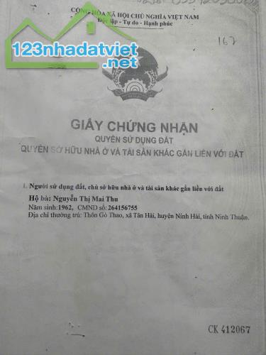 CHÍNH CHỦ BÁN GẤP LÔ ĐẤT Tại Xã Tân Hải, Huyện Ninh Hải, Tỉnh Ninh Thuận