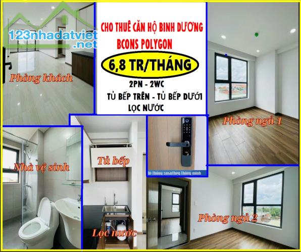 Cho thuê căn hộ Bình Dương, 1Km ra ngay Phạm Văn Đồng, 6,8tr/60m2-2pn-2wc, NHẬN NHÀ Ở LIỀN