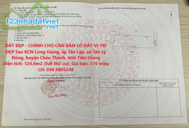 ĐẤT ĐẸP - CHÍNH CHỦ CẦN BÁN LÔ ĐẤT VỊ TRÍ ĐẸP Sau KCN Long Giang - Châu Thành - GIÁ CỰC RẺ