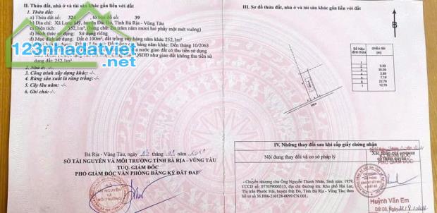 BÁN ĐẤT LÔ ĐẤT BIỆT THỰ XÃ LONG MỸ - H. ĐẤT ĐỎ - TỈNH BRVT CHỈ CÁCH BIỂN 3KM