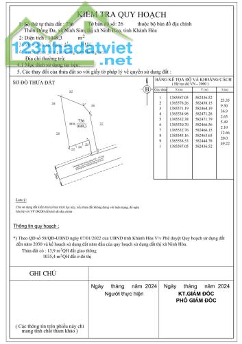 Kẹt Tiền cần Bán đất Ninh Sim, Ninh Hòa, Mặt tiền đường đống đa, cạnh KCN Ninh Xuân 1049m - 1