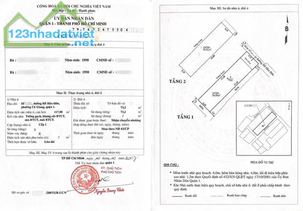 cho thuê nhà hẻm 83 Hồ Hảo Hớn 4,15x17m, 1 trệt+1 lầu cũ giá 18tr/ tháng