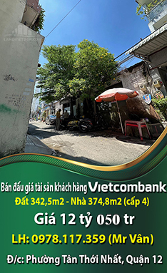 Bán đấu giá tài sản khách hàng Vietcombank, đất 342,5m2, giá 12 tỷ 050tr