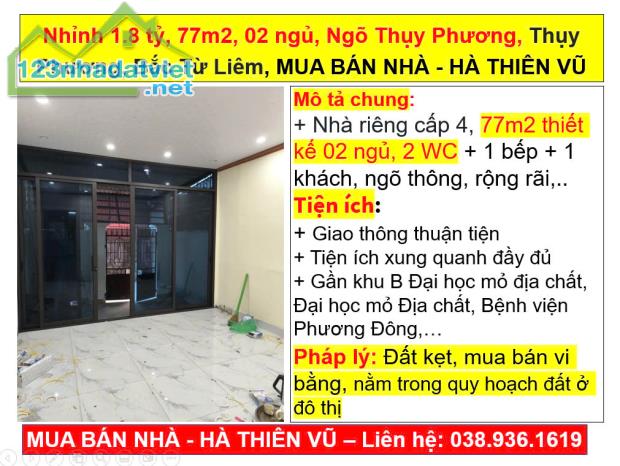 Nhỉnh 1.8 tỷ, 77m2, 02 ngủ, Ngõ Thụy Phương, Thụy Phương, Bắc Từ Liêm, HÀ THIÊN VŨ - 5