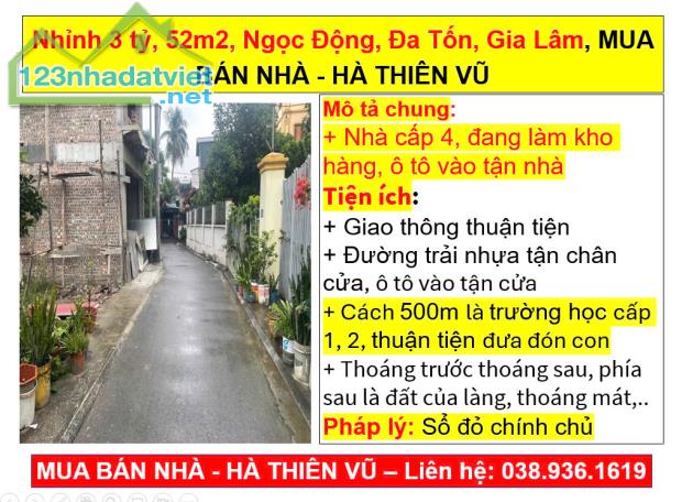 Nhỉnh 3 tỷ, 52m2, Ngọc Động, Đa Tốn, Gia Lâm, MUA BÁN NHÀ - HÀ THIÊN VŨ - 2