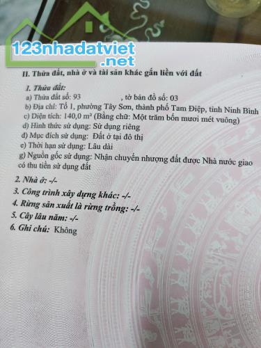 Chính chủ cần bán Nhanh Lô Đất Tại Tổ 1 - Phường Tây Sơn - TP Tam Hiệp - Ninh Bình. - 1