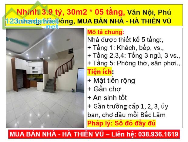 Nhỉnh 3.9 tỷ, 30m2 * 05 tầng, Văn Nội, Phú Lương, Hà Đông, MUA BÁN NHÀ - HÀ THIÊN VŨ - 3