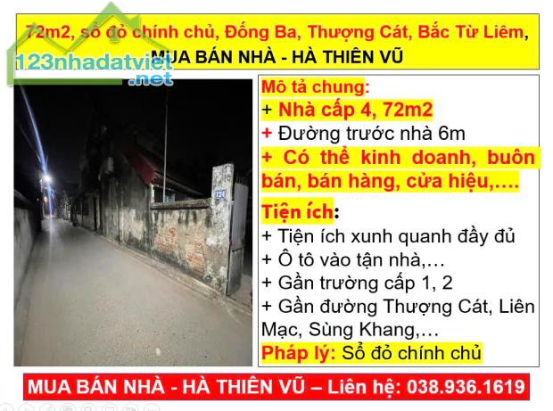 72m2, sổ đỏ chính chủ, Đống Ba, Thượng Cát, Bắc Từ Liêm, MUA BÁN NHÀ - HÀ THIÊN VŨ - 3