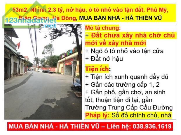 53m2, Nhỉnh 2.3 tỷ, nở hậu, ô tô nhỏ vào tận đất, Phú Mỹ, Biên Giang, Hà Đông, HÀ THIÊN VŨ - 3