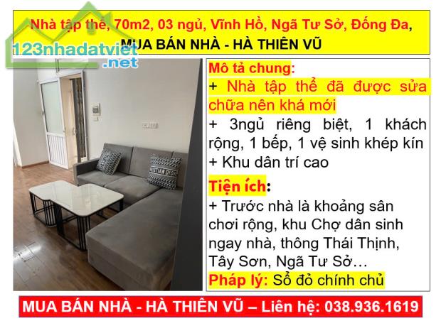 Nhà tập thể, 70m2, 03 ngủ, Vĩnh Hồ, Ngã Tư Sở, Đống Đa, MUA BÁN NHÀ - HÀ THIÊN VŨ - 4