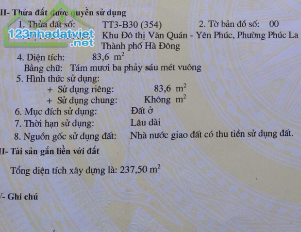 Do nhu cầu định cư bên nước ngoài nên tôi cần bán nhà liền kề TT3 KĐT Văn Quán - 1