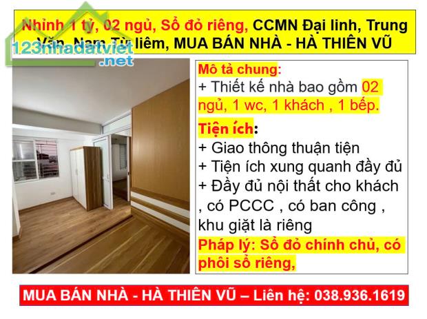 Nhỉnh 1 tỷ, 02 ngủ, Sổ đỏ riêng, CCMN Đại linh, Trung Văn, Nam Từ liêm, HÀ THIÊN VŨ - 5