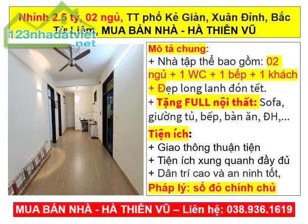 Nhỉnh 2.5 tỷ, 02 ngủ, TT phố Kẻ Giàn, Xuân Đỉnh, Bắc Từ Liêm, MUA BÁN NHÀ - HÀ THIÊN VŨ - 4