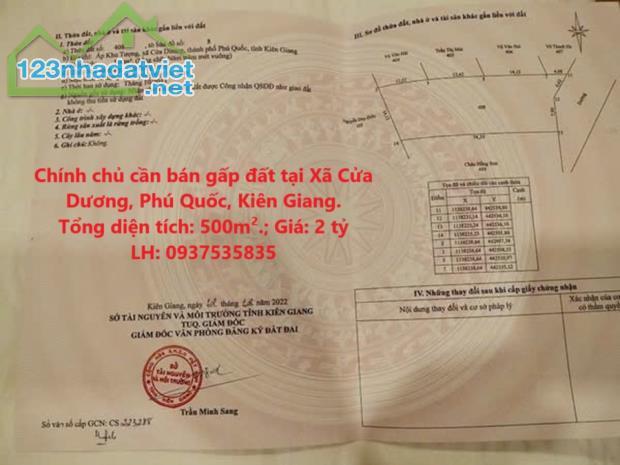 Chính chủ cần bán gấp đất tại Xã Cửa Dương, Phú Quốc, Kiên Giang. - 1