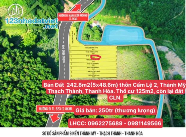 Bán Đất Chính Chủ 242.8m2 thôn Cẩm Lệ 2, xã Thành Mỹ, huyện Thạch Thành, tỉnh Thanh Hóa