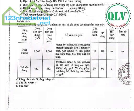 Bán 1,7ha  đất SKC có sẵn 1.500m2 nhà xưởng tại Bến Cát, Bình Dương