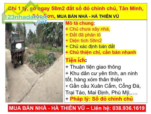 Chỉ 1 tỷ, có ngay 58m2 đất sổ đỏ chính chủ, Tân Minh, Sóc Sơn, MUA BÁN NHÀ - HÀ THIÊN VŨ - 3