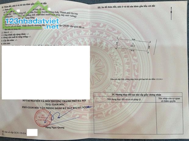 Bán 111.7m2 Lương Nỗ Tiên Dương Đông Anh Quy hoạch sát Vành đai 3 Tiềm năng tăng giá cao