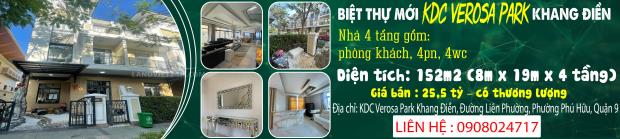 BIỆT THỰ MỚI KDC VEROSA PARK KHANG ĐIỀN, 4 TẦNG, 152M2, MẶT TIỀN 8M- THIẾT KẾ HIỆN ĐẠI –