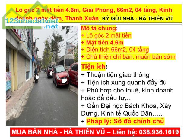 Lô góc 2 mặt tiền 4.6m, Giải Phóng, 66m2, 04 tầng, Kinh doanh ngày đêm, Thanh Xuân, KÝ GỬI - 5