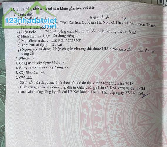 ĐẤT ĐẸP - GIÁ TỐT - CHÍNH CHỦ Bán Lô Đất Tại TĐC ĐHQG Xã Thạch Hòa, Thạch Thất, Hà Nội - 1