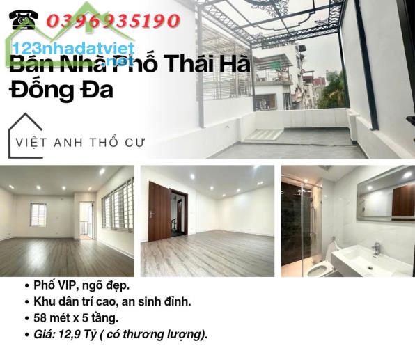 Bán nhà Phố Thái Hà, Ngõ Đẹp, Sổ Vuông, 9 Ngủ, 58mx5T, Giá: 12.9 Tỷ, Lh: 0396935190.