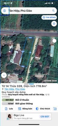Đất 2 mặt tiền 779m2 đường DH507 Tân hiệp- Phú Giáo -Bình Dương giá ngộp chỉ 990 triệu - 1
