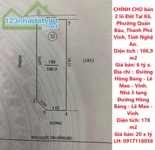 CHÍNH CHỦ bán 2 lô Đất Tại Phường Quán Bàu Và Phường Lê Mao, TP. Vinh, Nghệ An