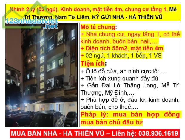 Nhỉnh 2 tỷ (02 ngủ), Kinh doanh, mặt tiền 4m, chung cư tầng 1, Mễ Trì Thượng, Nam Từ Liêm - 5