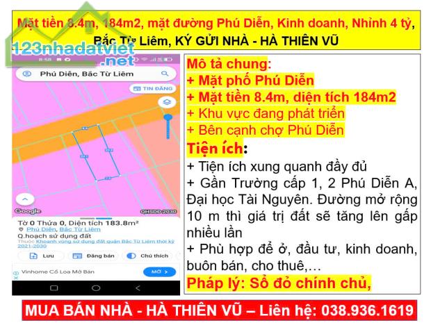 Mặt tiền 8.4m, 184m2, mặt đường Phú Diễn, Kinh doanh, Nhỉnh 4 tỷ, Bắc Từ Liêm, KÝ GỬI NHÀ - 4