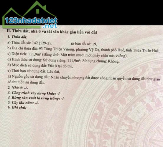 Bán đất 111,9m2 mặt tiền đường Tùng Thiện Vương, phường Vỹ Dạ, Quận Thuận Hoá, TP Huế - 4