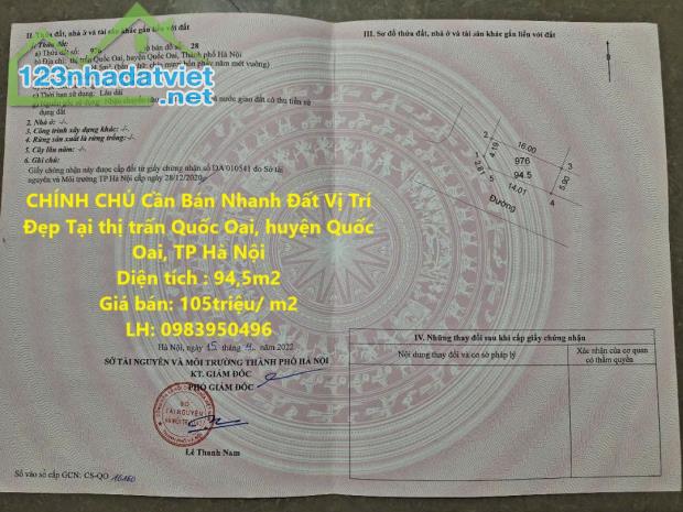 CHÍNH CHỦ Cần Bán Nhanh Đất Vị Trí Đẹp Tại huyện Quốc Oai, TP Hà Nội