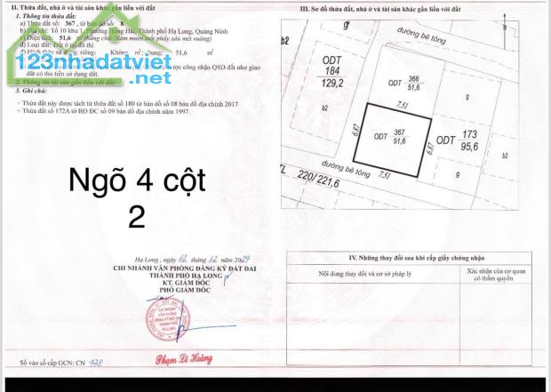 Bán 2 Ô Đất Ngõ 4 Nguyễn Văn Cừ,P.Hồng Hải. DT:51.6m2,MT:6.57m Ô Góc !!!