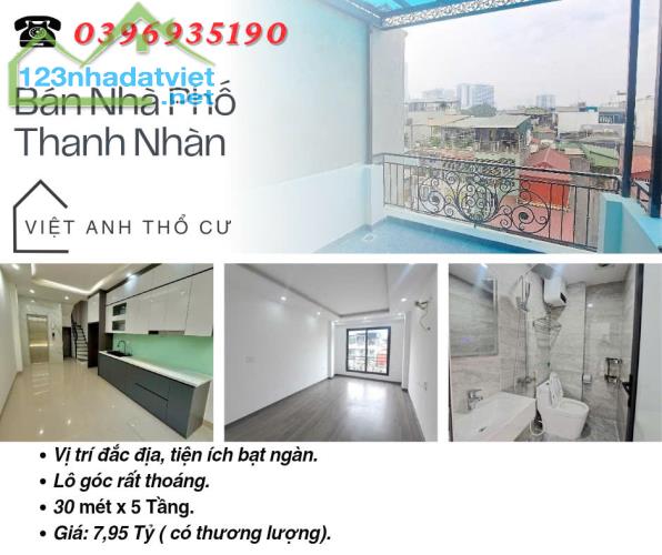 Bán nhà phố Thanh Nhàn, Lô Góc Ba Thoáng, Có Thang Máy, Giá: 7.95 Tỷ, Lh: 0396935190.