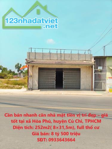 Cần bán nhanh căn nhà mặt tiền vị trí đẹp – giá tốt tại huyện Củ Chi, TPHCM