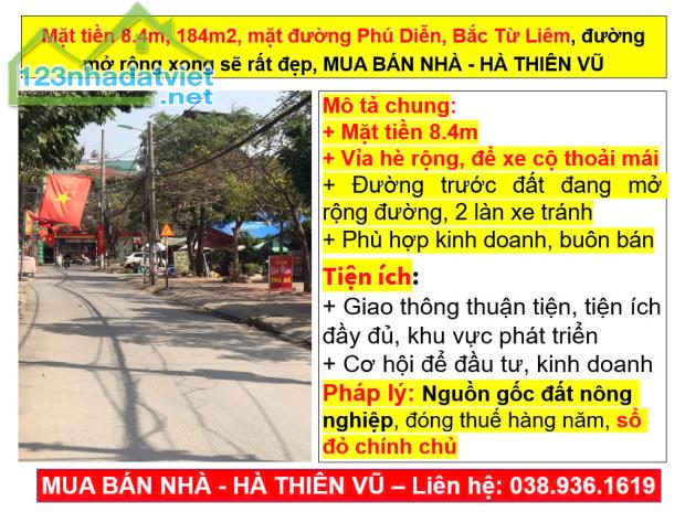 Mặt tiền 8.4m, 184m2, mặt đường Phú Diễn, Bắc Từ Liêm, đường mở rộng xong sẽ rất đẹp - 4