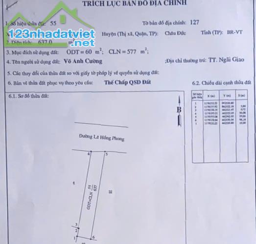 SỞ HỮU ĐẤT ĐẸP CHÍNH CHỦ - GIÁ Tốt - Vị Trí Tại : Thị Trấn Ngãi Giao - Châu Đức -  Bà Rịa - 3