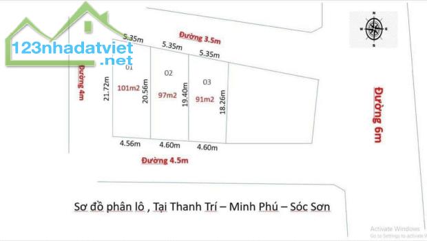 BÁN ĐẤT THANH TRÍ, MINH PHÚ, SÓC SƠN, HÀ NỘI. 97M2, 2 MẶT TIỀN. GIÁ 24,5 TR/M - 1