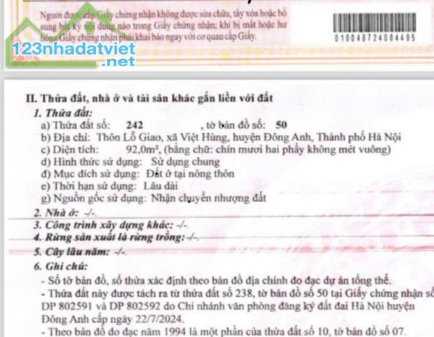 BÁN ĐẤT GẦN KHU LIÊN HỢP THỂ THAO ĐÔNG ANH-92M2 HƠN 5 TỶ